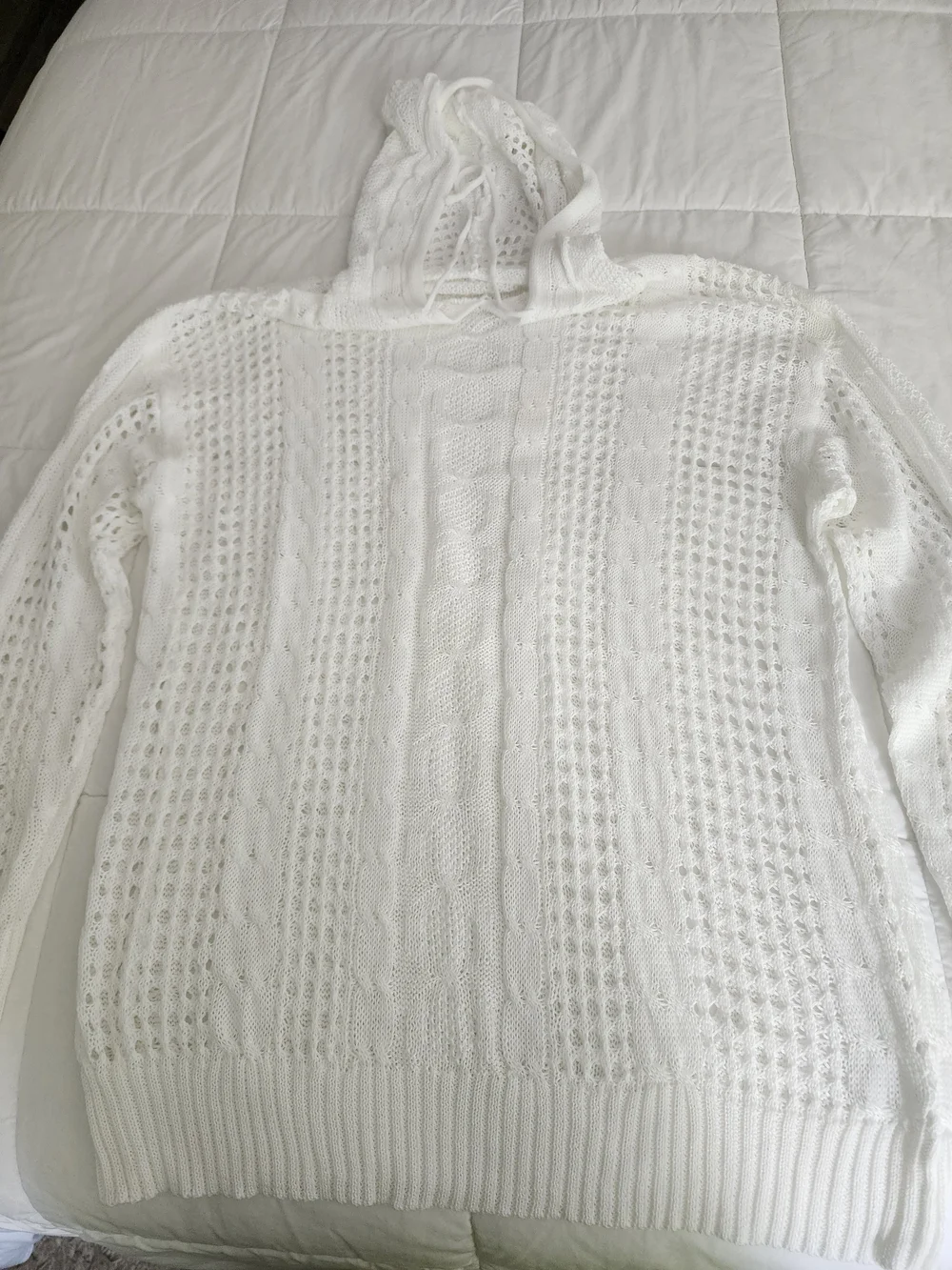 White Crochet Hooded Beach Cover-Up Sweater
